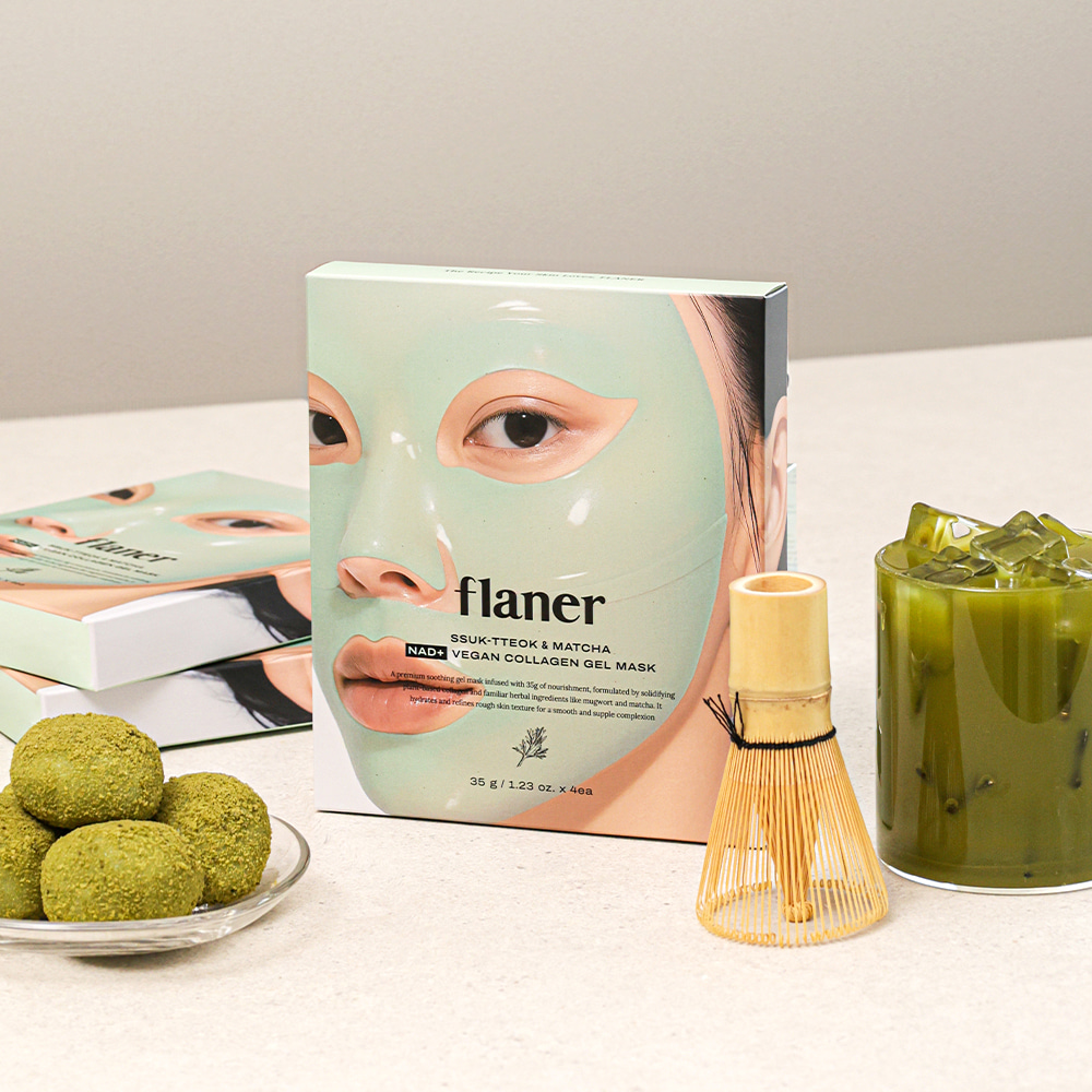 FLANER มาส์กเจลวีแกนคอลลาเจน มัทฉะ NAD+ SSUK-TTEOK & Matcha NAD+ Vegan Gel Mask