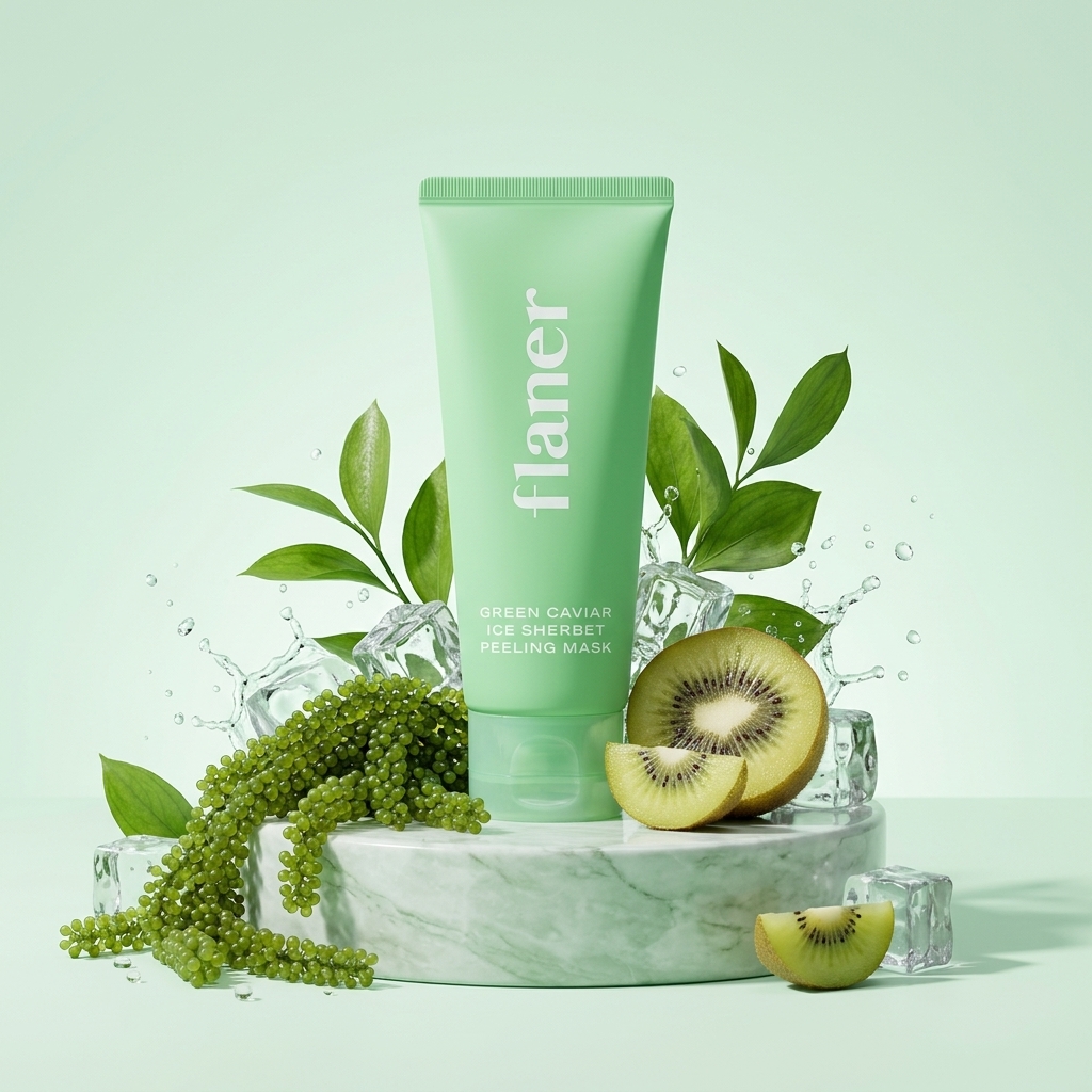 FLANER มาสก์ผลัดเซลล์ผิวด้วยเชอร์เบทคาเวียร์สีเขียว Green Caviar Ice Sherbet Peeling